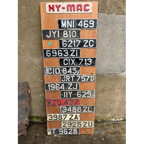 352 - Large collection of number plates including Hy-Mac