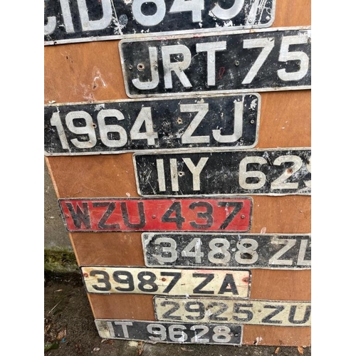 352 - Large collection of number plates including Hy-Mac