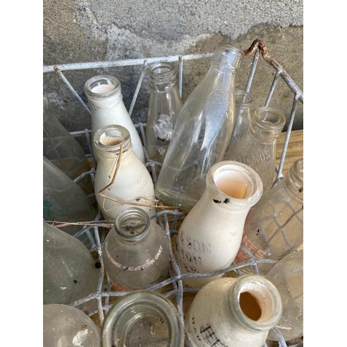 363 - Collection of vintage glass milk bottles. {24 cm H}