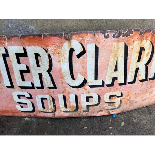 383 - Oster Clarks Soups antique enamel sign. {160 cm W x 60 cm H}