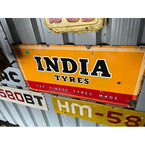 391 - India Tyres enamel sign. {90 cm W x 45 cm H}