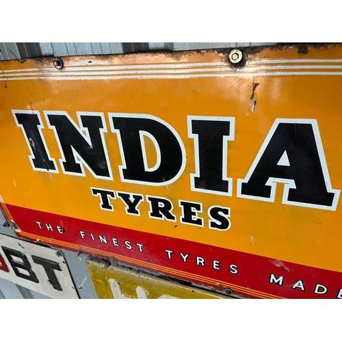 391 - India Tyres enamel sign. {90 cm W x 45 cm H}