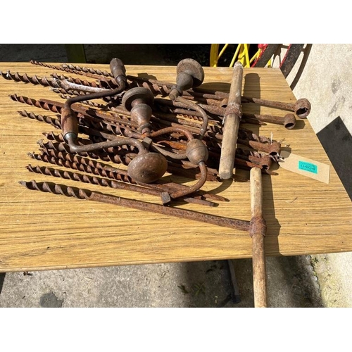 404 - Large selection of augers and three braces.