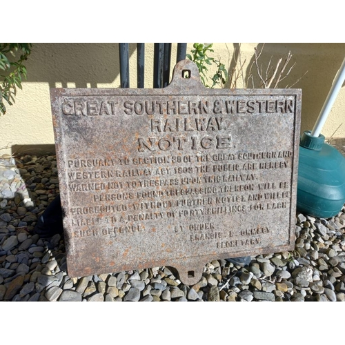 501 - Rare Original GS&WR Great Southern and Western Irish Railway Notice Sign.  Cast Iron, Square Lets (4... 