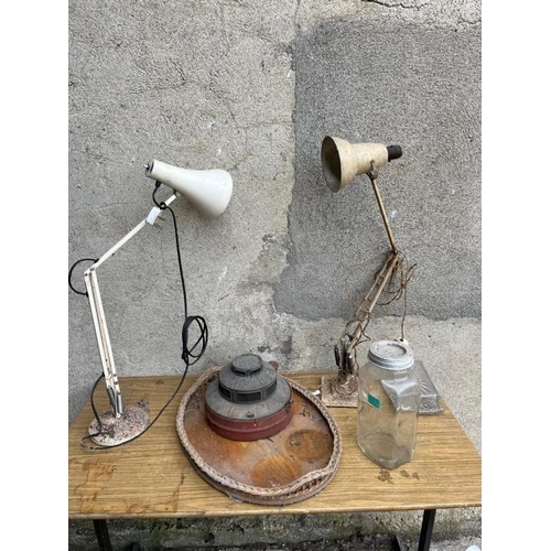 507 - Vintage Desmo heater, two angle poise lamps etc.