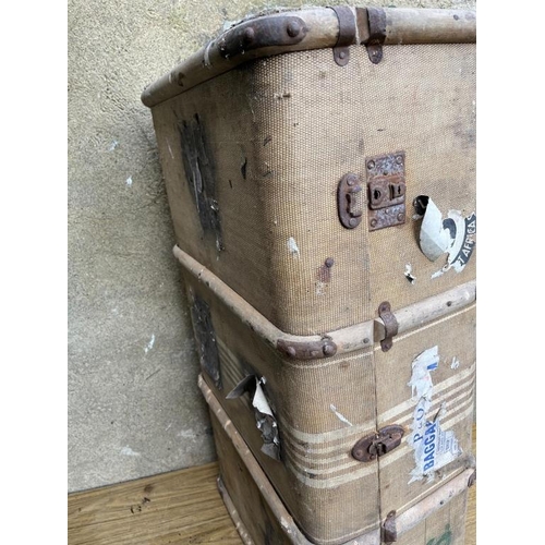 553 - Vintage travelling trunk. {52 cm W x 92 cm H x 30 cm D}