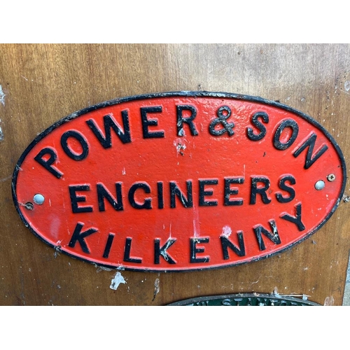 560 - Four name plates incl.Power & Son Kilkenny, and Blackstone & Co Ltd.