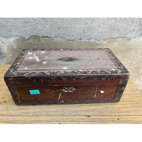 568 - Victorian rosewood lap desk for restoration. {50 cm W x 18 cm H x 26 cm D}