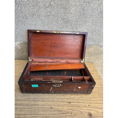 568 - Victorian rosewood lap desk for restoration. {50 cm W x 18 cm H x 26 cm D}