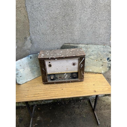 572 - Vintage radio and two Art Deco frameless mirrors.