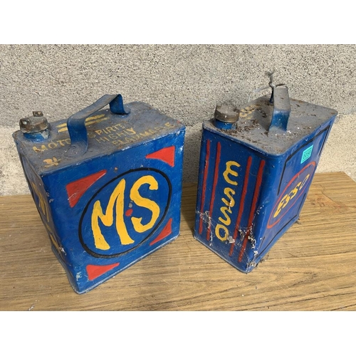 58 - Esso and M.S oil cans. {W 20 cm x H 25 cm}