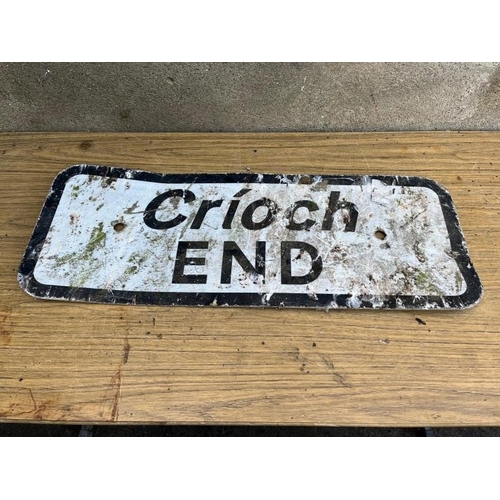 584 - End road sign as found. {72 cm W x 28 cm H}