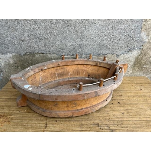 588 - Boat shaped wooden bowl. {68 cm W x 20 cm H x 45 cm D}