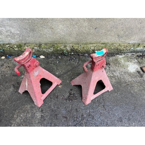 638 - Two Logan car jacks. {26 cm W x 40 cm H x 22 cm D}