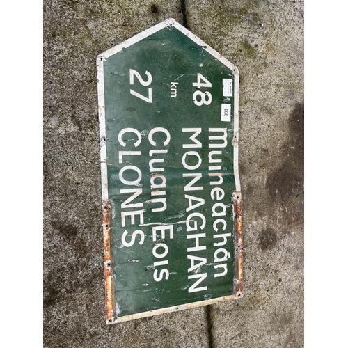 676 - Two vintage signs, Monaghan/Clones and Ferny Rise. {98 cm W x 50 cm H}