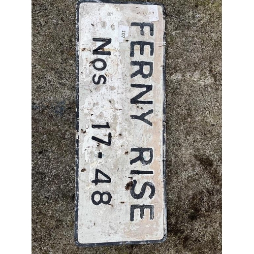 676 - Two vintage signs, Monaghan/Clones and Ferny Rise. {98 cm W x 50 cm H}