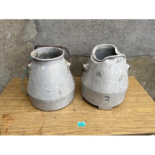 683 - Pair of small milk cans. {32 cm W x 38 cm H}