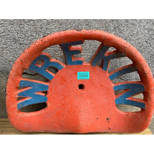 686 - Pierce and Wrekin, two cast iron seats. {44 cm W x 36 cm H}