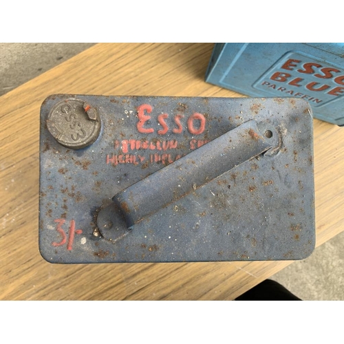 7 - Two Esso oil cans. {W 28 cm x H 38 cm x D 15 cm}