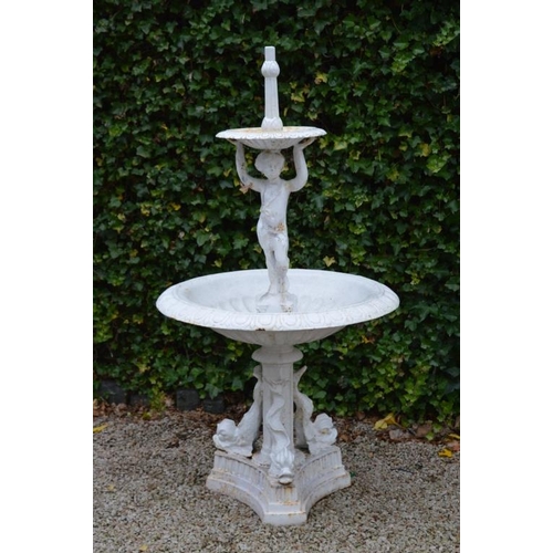 711 - Cast Iron Two tier Garden Fountain supported by a Figure