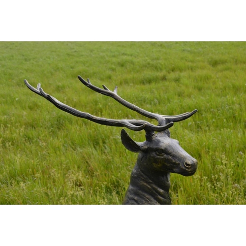 712 - Heavy Lifesize Cast Iron Model of a Standing Deer on an Oval Plinth