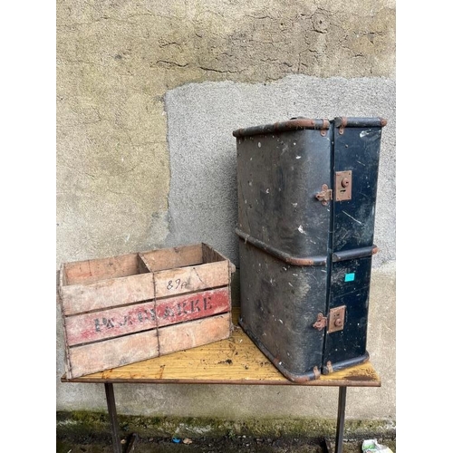 742 - Vintage P & J Clarke crate and vintage suitcase.