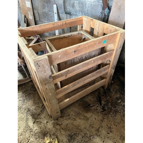 794 - Vintage tea chest and pine crate. {90 cm W x 85 cm H x 70 cm D}