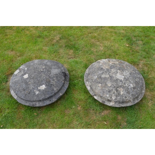 805 - Pair of 19th Century Limestone Dome top Pier Caps (110cm diameter)