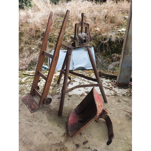 86 - Pipe bender, tractor seat and sack barrow.