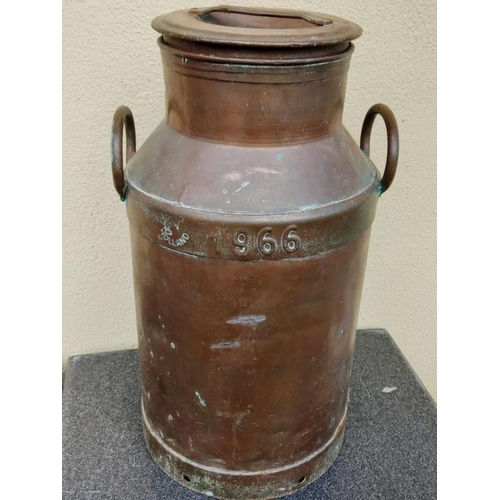 896 - Large Twin Handled Copper Creamery Can, with lid, dated 1966, stamped Jumbo, Holland (58cm x 31cm)