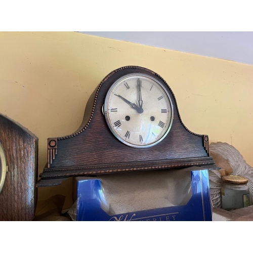 901 - Three vintage clocks. {46 cm W x 20 cm H x 12 cm D}