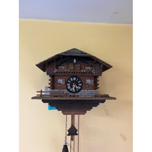 911 - Cuckoo wall clock. {30 cm W x 20 cm H x 18 cm D}