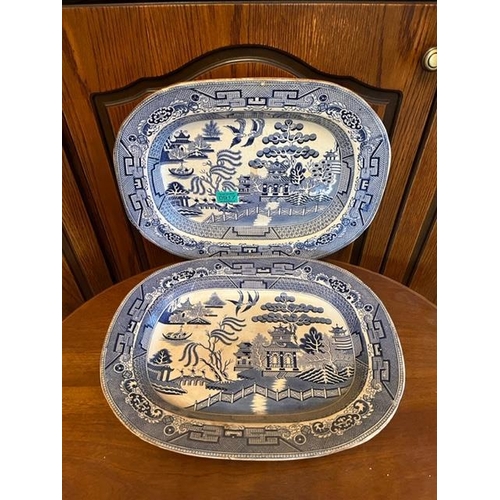 917 - Two antique willow pattern platters.