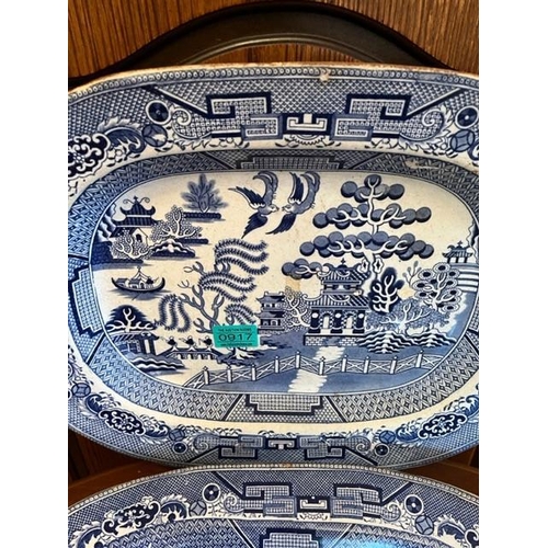 917 - Two antique willow pattern platters.