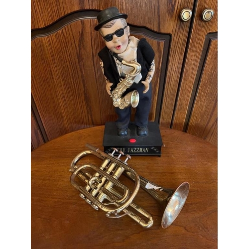 925t - The Jazzman and vintage brass horn. . {Jazzman 20 cm W x 40 cm H}