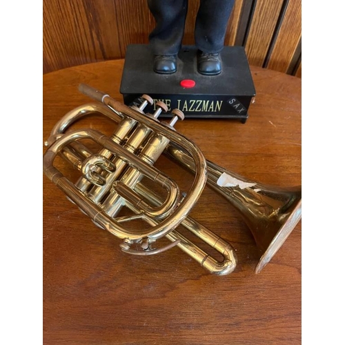 925t - The Jazzman and vintage brass horn. . {Jazzman 20 cm W x 40 cm H}