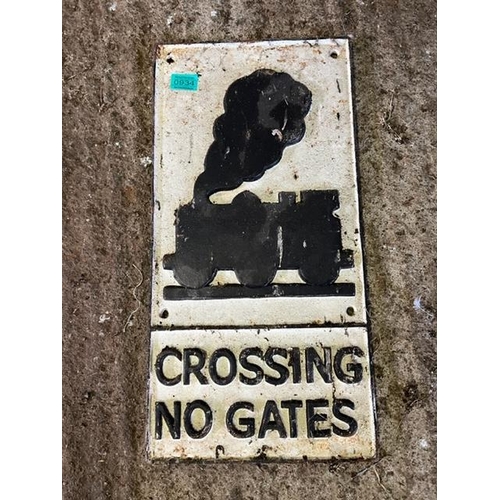 934 - Cast iron Railway Crossing No Gates sign {30 cm W x 58 cm H}