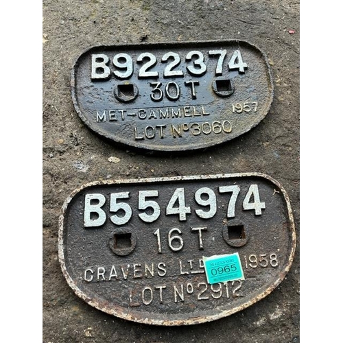 965 - Five vintage metal railway carriage plates.