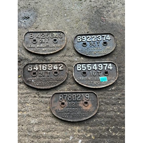 965 - Five vintage metal railway carriage plates.