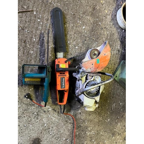 986 - Stihl con saw (for parts) and two electric chain saws.