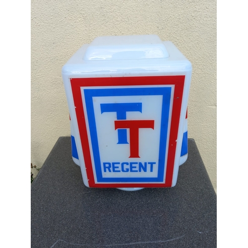 200a - Large Milk Glass Petrol Pump Globe with unusual top and shoulders.  Regent TT decals (44cm tall, no ... 