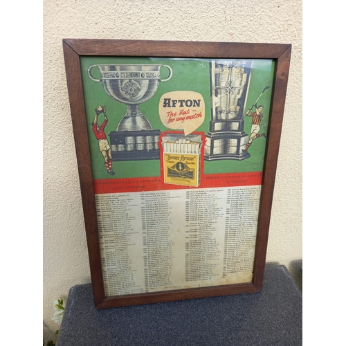 600a - Large framed GAA Advertising Print for Sweet Afton, detailing winning scores from 1887-1963 with 196... 