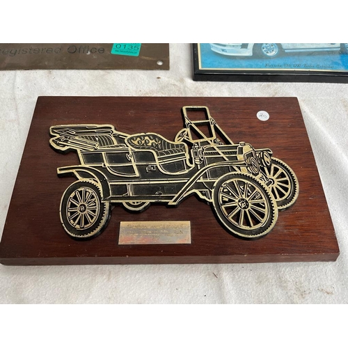 135 - Brass Name Plate, Porsche Photograph and Wooden Sign