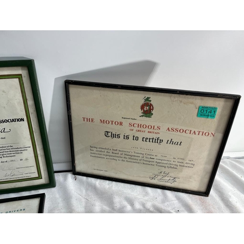 141 - Collection of Framed Driver Training Certificates