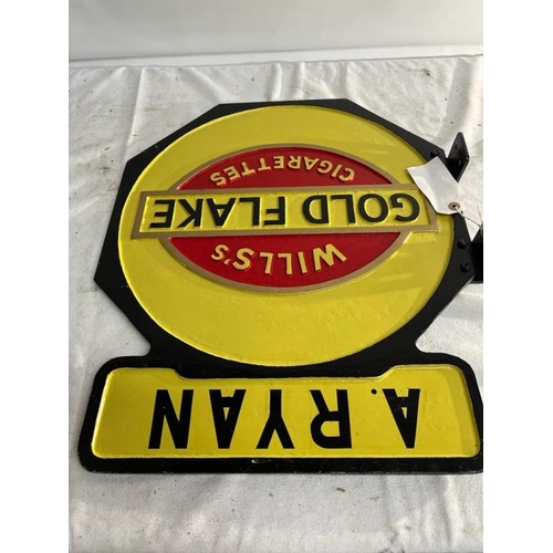 147 - Wills Gold Flake Metal Sign from Ryan's Shop on Bracket (48cm x 55cm)