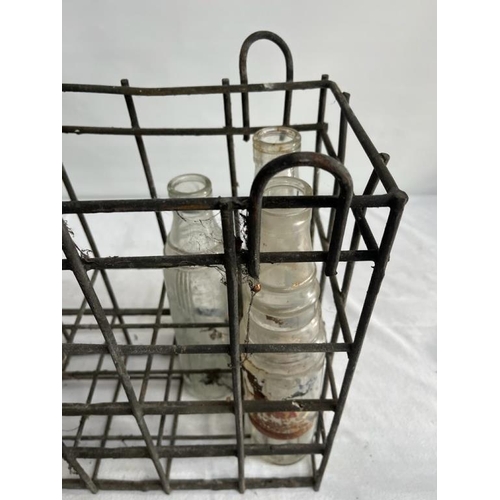 31 - Vintage Metal Crate with 3 Oil Bottles (46cm x 38cm x 20cm)