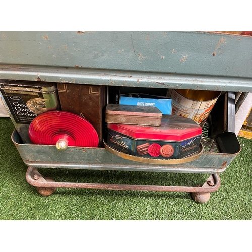 86 - 1960's Metal 3 Tier Industrial Factory Trolley (62cm x 90cm x 30cm)