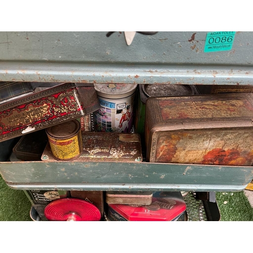 87 - Good collection of old Tins etc over 3 shelves