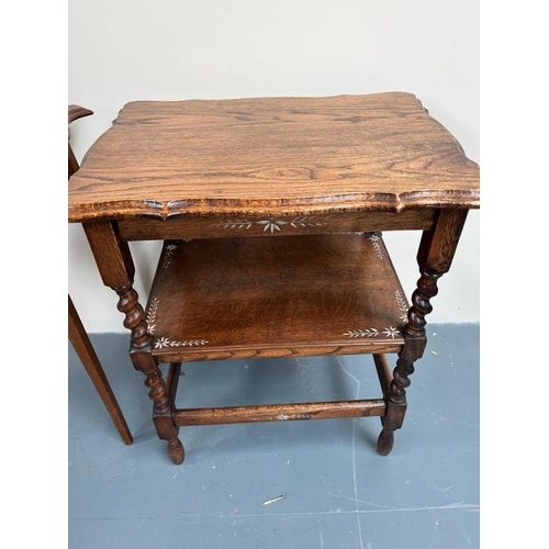 207 - Edwardian Inlaid Mahogany Lamp Table (60cm x 70cm x 37cm) and a Vintage Oak Table