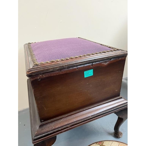 211 - Vintage Mahogany Fireside Storage Box on  Stand and a Victorian Circular Foot Stool